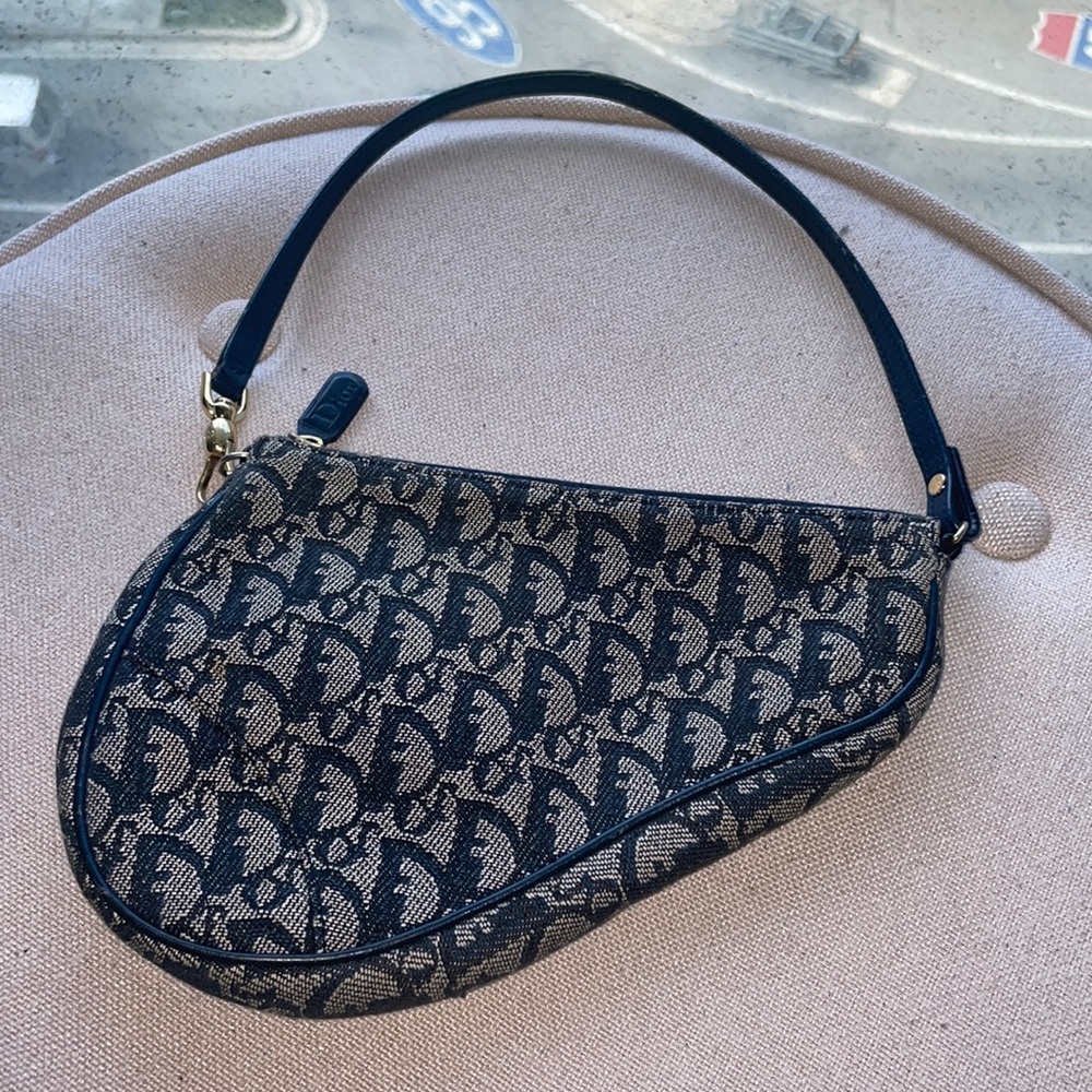 Christian Dior Navy Vintage Diorissimo Saddle Pochette
